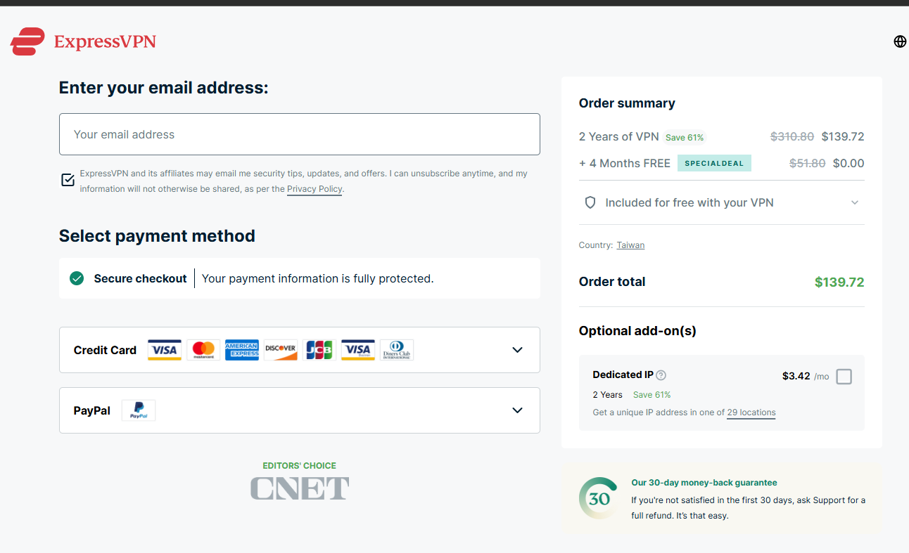 ExpressVPN Payment Details