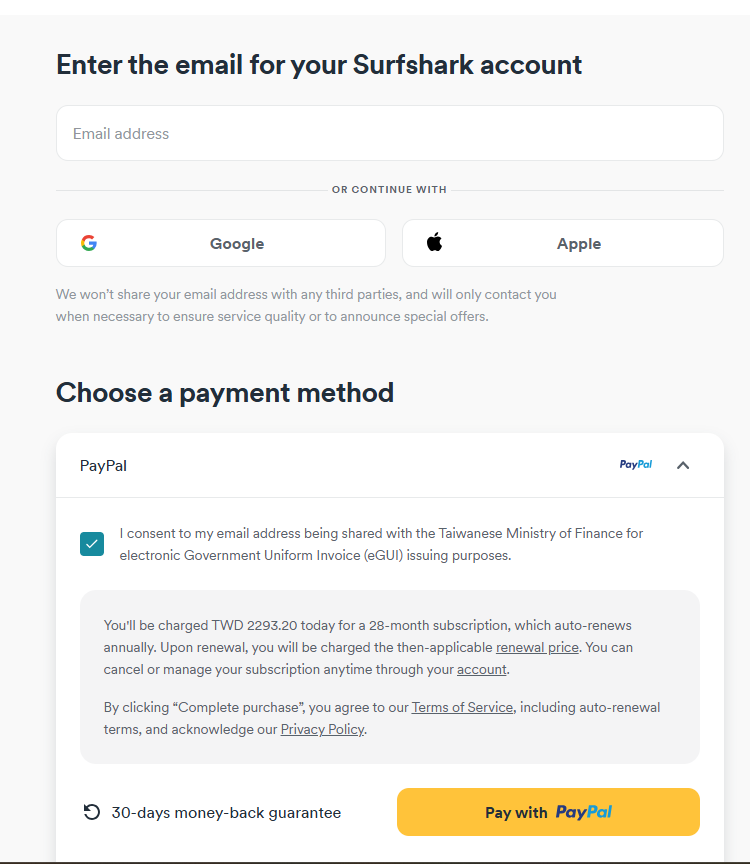 Surfshark Payment Options